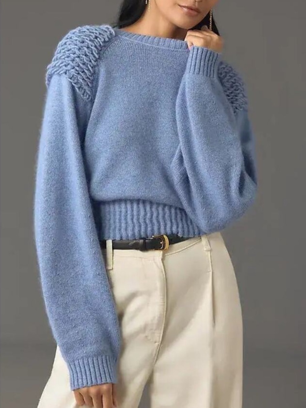 Anthropologie Mare Mare Cinched crew neck sweater with loop knit detail blue M